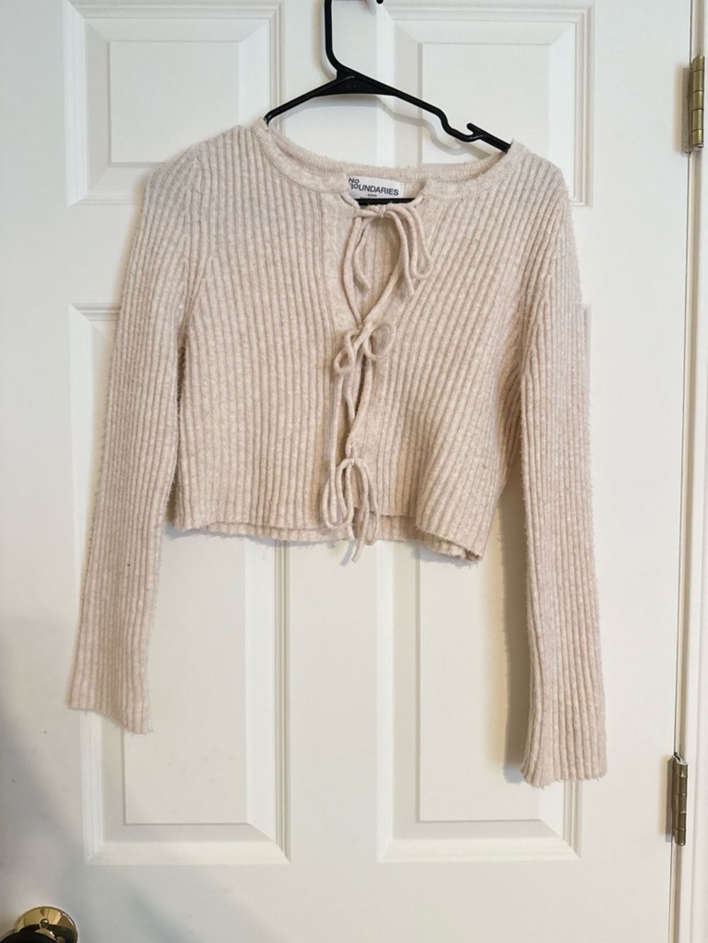 No Boundaries Cream Ribbed Lace-Up Cropped Sweater